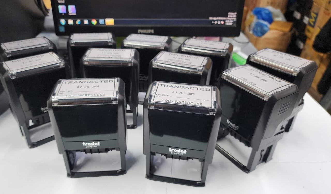 Bulk order of TRANSACTED and RECEIVED stamps for a warehouse client