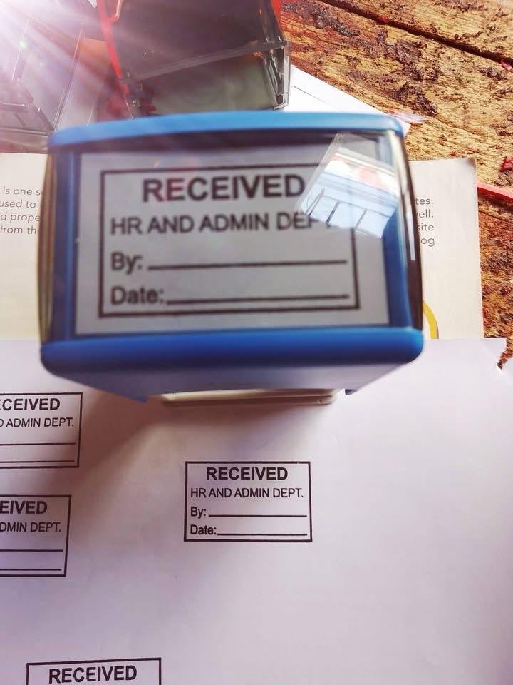 RECEIVED HR and Admin Department stamp impression
